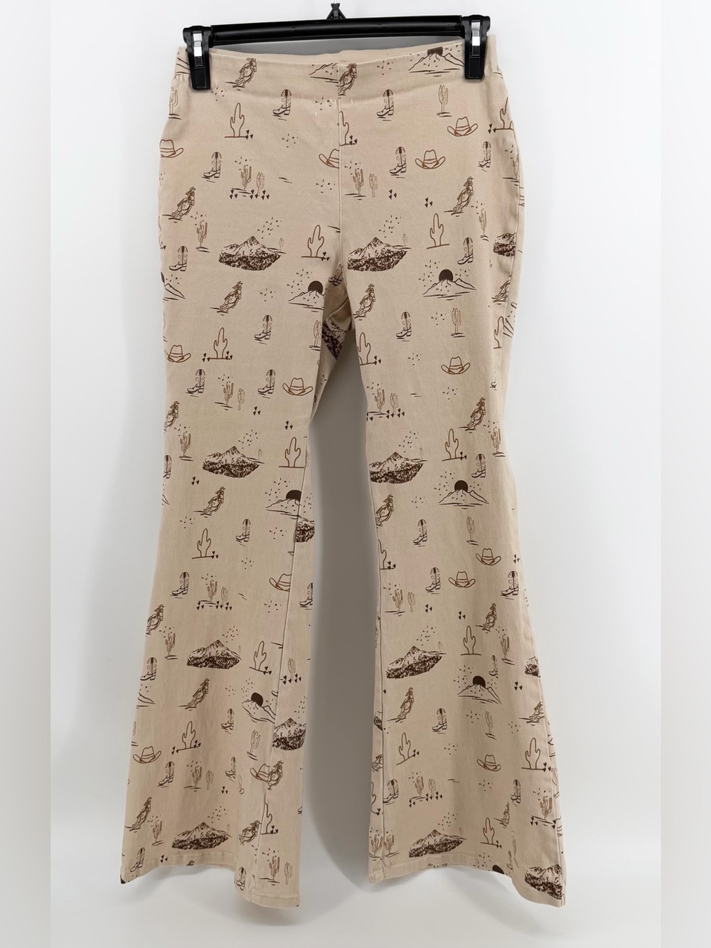 Rockin C Western Bell Bottom Pants Womens L Fits Like M Tan Desert Flare 28x30